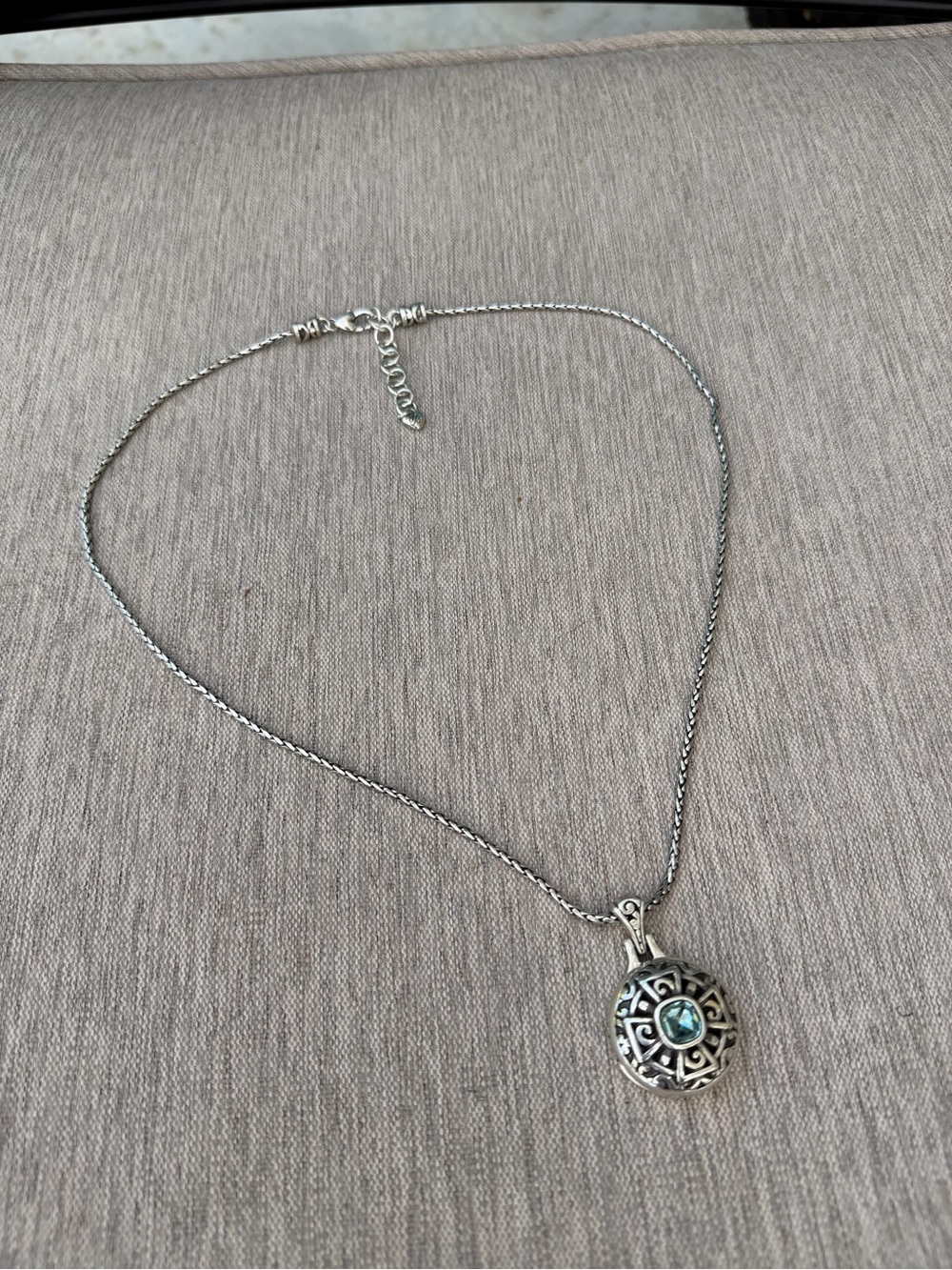 BRIGHTON Locket Celtic Blue Crystal Stone Long Filigree Silver Pendant Necklace - Picture 2 of 8
